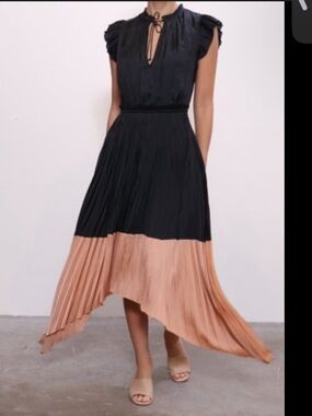 Ulla Johnson Black and Marigold Asymmetric Pleated dress